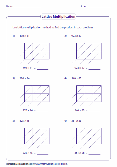 Lattice Method Multiplication Worksheet Pdf