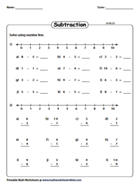 Number Line Subtraction: Solve - 0 to 10
