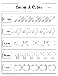 Read Number Words up to 10: Count and Colo - 1 to 5