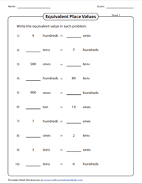 Write the Equivalent Place Value