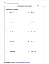 Factoring Binomials - Easy