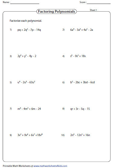 Multiplying Polynomials Worksheet Word Problems - factoring polynomial