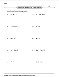 Factoring Quadratic Expressions - Easy