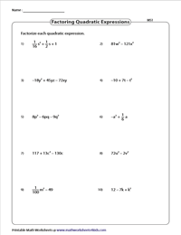 Factoring Quadratic Expressions - Moderate