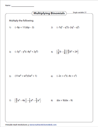 Multiplying Binomials - Single Variable
