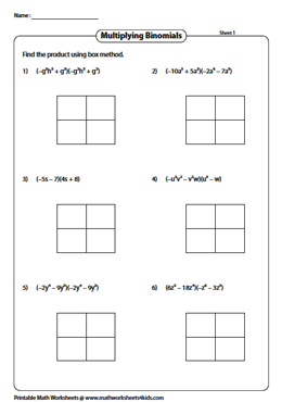 Multiply Binomials using Box Method