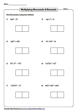 Multiplying Monomials and Binomials using the Box Method