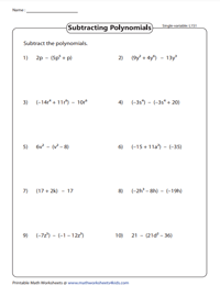 Subtracting Binomial and Monomial: Single-variable - Level 1