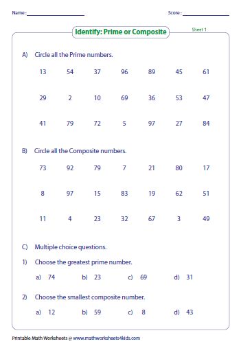 Prime And Composite Numbers Worksheets For Fifth Grade