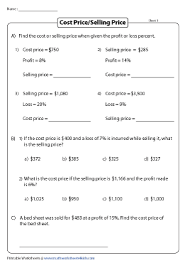 Finding Cost Prices/Selling Prices Using Profit Percent/Loss Percent