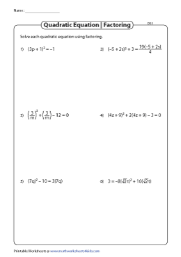 Solve Quadratic Equations by Factoring - Difficult