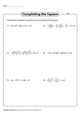 Solving Quadratic Equations by Completing the Squares - Difficult