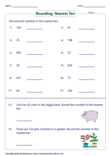 Rounding Whole Numbers To The Nearest Ten Worksheets