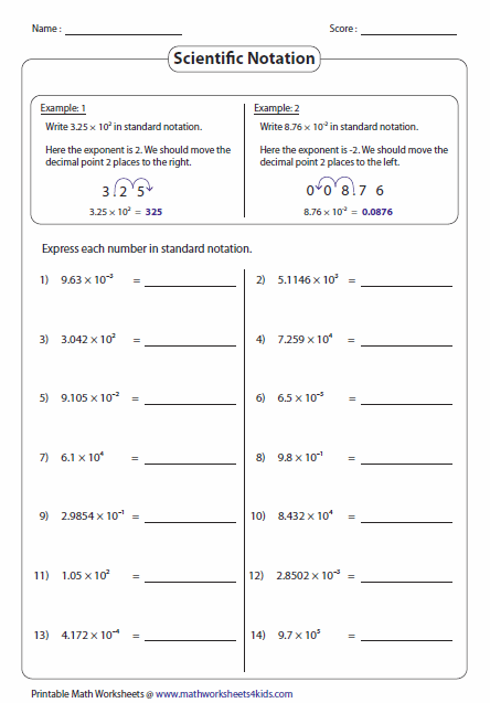 Scientific Notation Worksheet 8th Grade