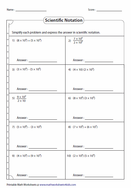 Scientific Notation To Standard Form Worksheet
