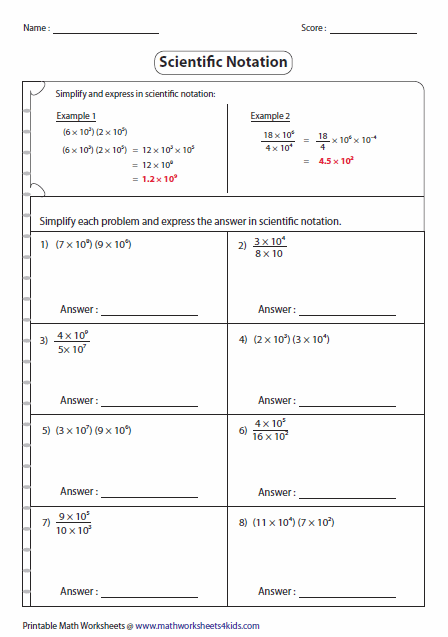 Multiplying And Dividing Using Scientific Notation Worksheet