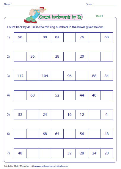 Skip Counting by 4s Worksheets