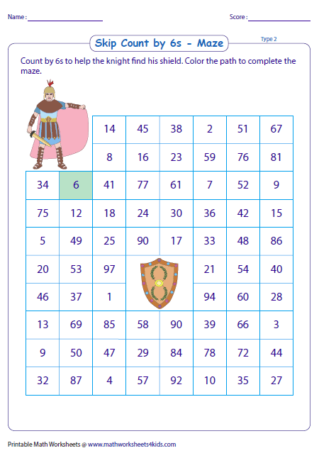 Skip Counting by 6s Worksheets