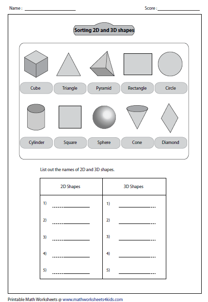 Solid 3d Shapes Worksheets