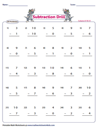 0-10 Subtraction Drills | 25 Problems