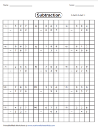 Grid Subtraction: 3-Digit minus 2 and 3 Digit