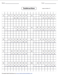 Grid Subtraction: Large Numbers