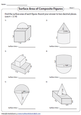 Surface Area of Composite Figures | Cube, Cone, Cylinder, Hemisphere, and Rectangular Prism