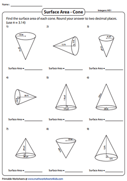Surface Area of a Cone | Integers - Moderate