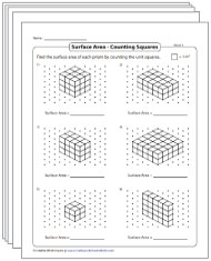 Surface Area by Counting Squares Worksheets