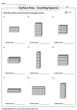 Surface Area of Rectangular Prisms | Unit Squares - Easy