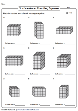 Surface Area of Rectangular Prisms | Unit Squares - Moderate