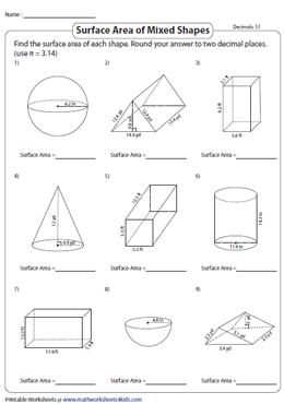 Surface Area of Mixed Shapes | Decimals