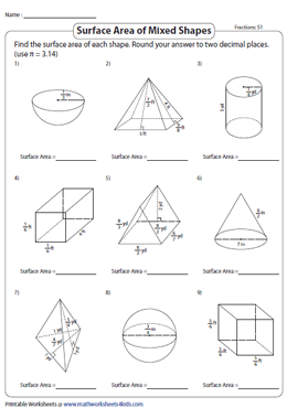 Surface Area of Mixed Shapes | Fractional Lengths