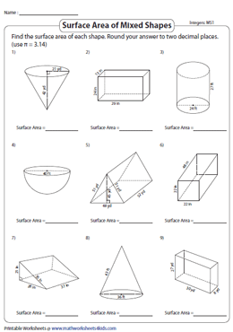 Surface Area of Mixed Shapes | Integers - Moderate