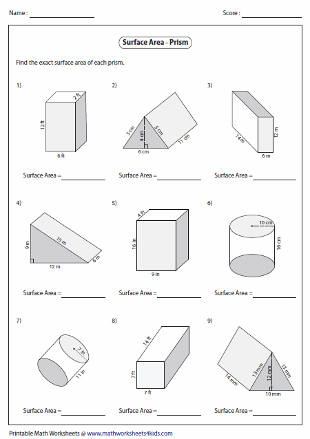 surface area square pyramid worksheet answers