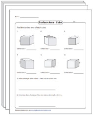 Surface Area of a Cube Worksheets