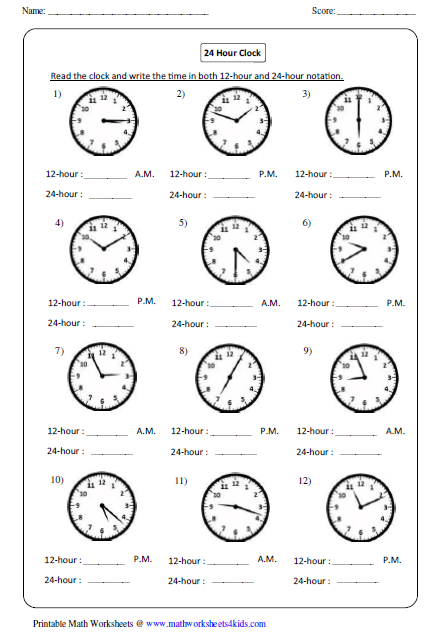 Clock Worksheets and Charts