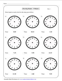 Draw the Hands on the Clock | 5-Minute Increments