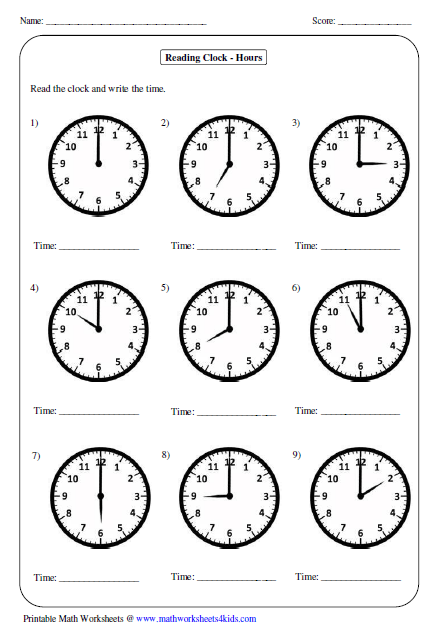 Hour worksheet time Telling telling o'clock  Time: