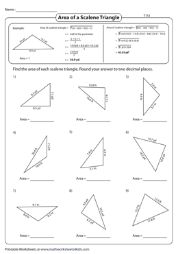 Area of Scalene Triangles | Decimals- Type 1