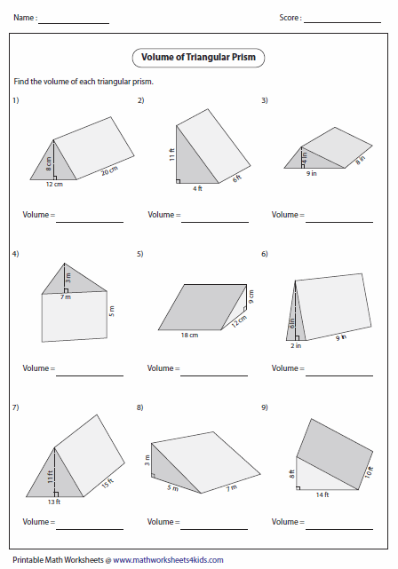 volume of prisms cylinders and pyramids worksheet