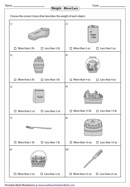 Weight Worksheets
