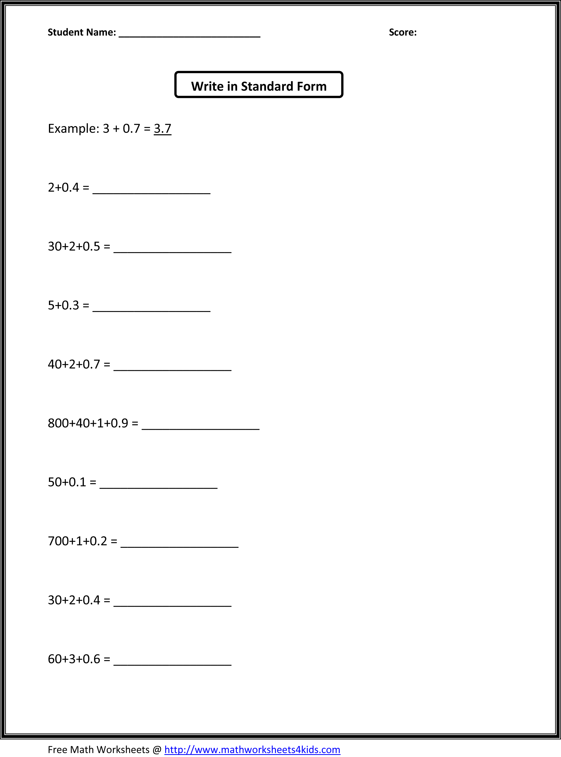 Third Grade Math Worksheets