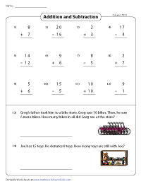 Addition and Subtraction within 20 | With Word Problems - Column