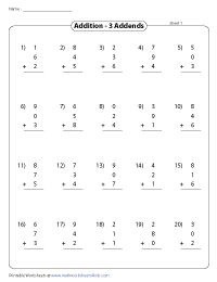 Column Addition Drills - 3 Addends