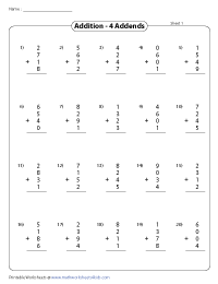 Column Addition Drills - 4 Addends