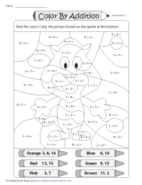 Coloring by Addition | Mystery Pictures - Horizontal