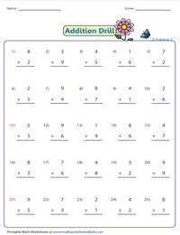 Addition Drills | Vertical Format - 25 per page