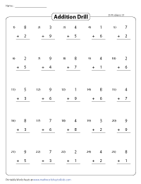 Addition Drills | Vertical Format - 25 per page