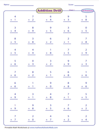 Addition Drills | Vertical Format - 50 per page
